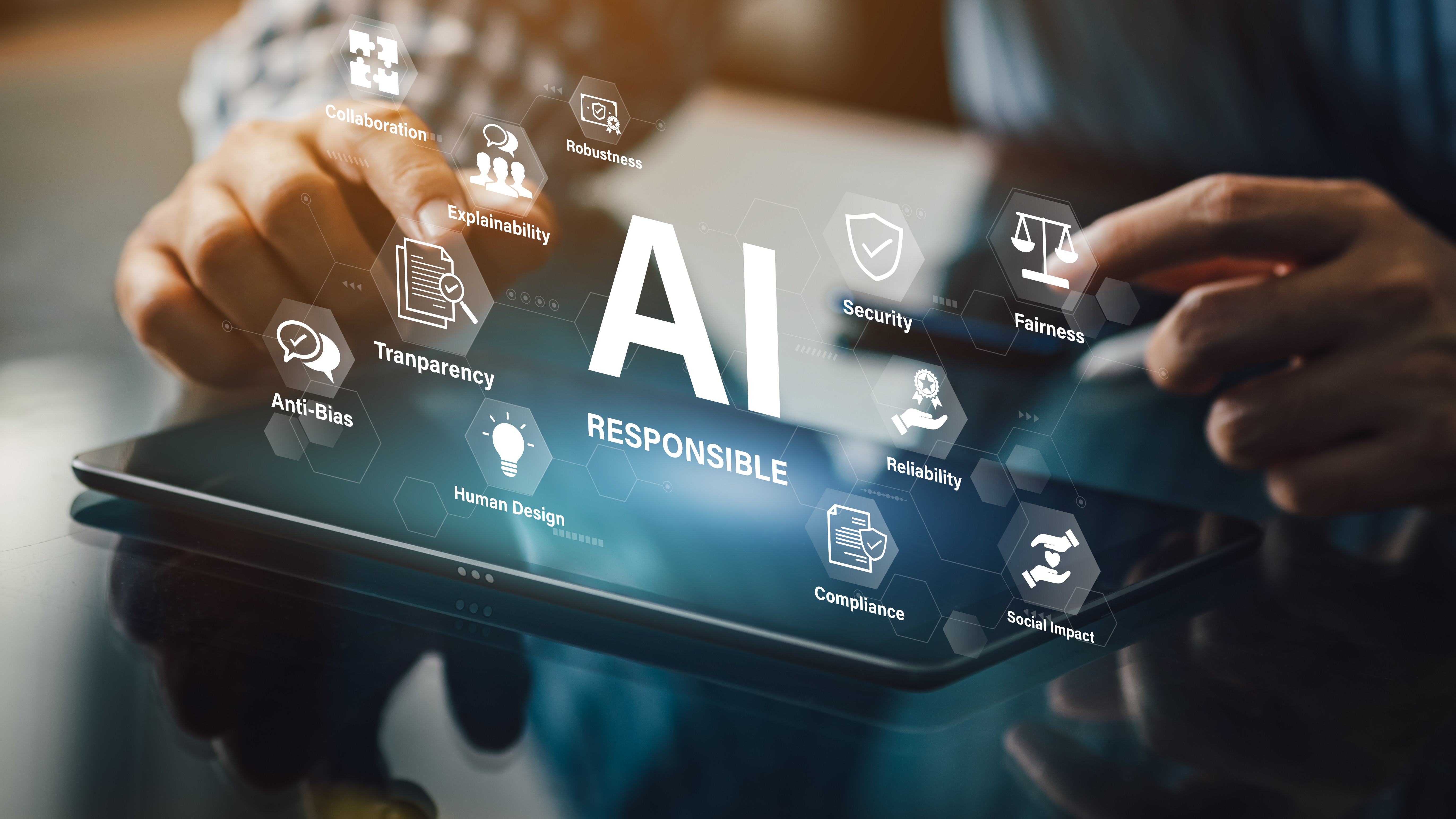 AI graphic with human hands guiding