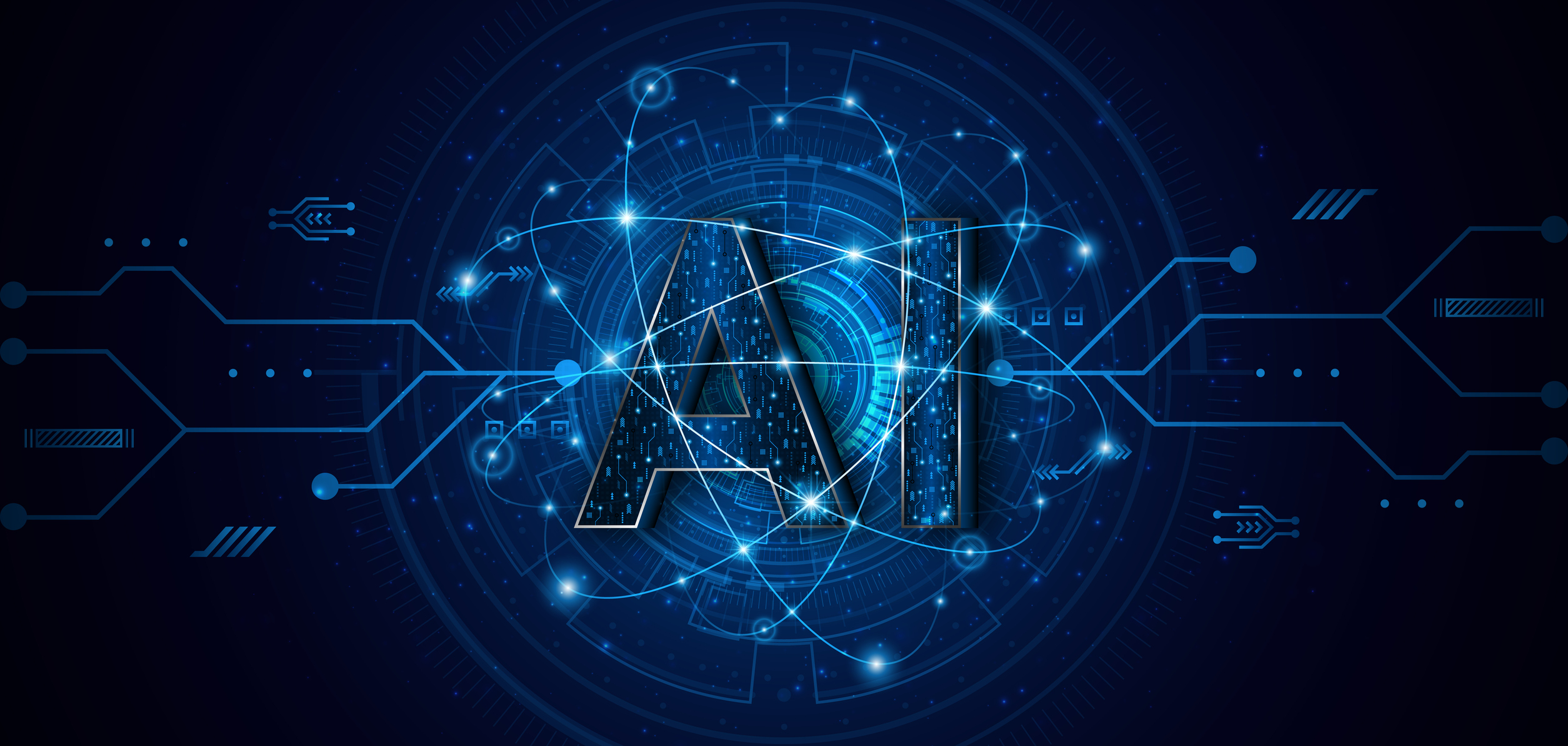 AI graphic with human hands guiding