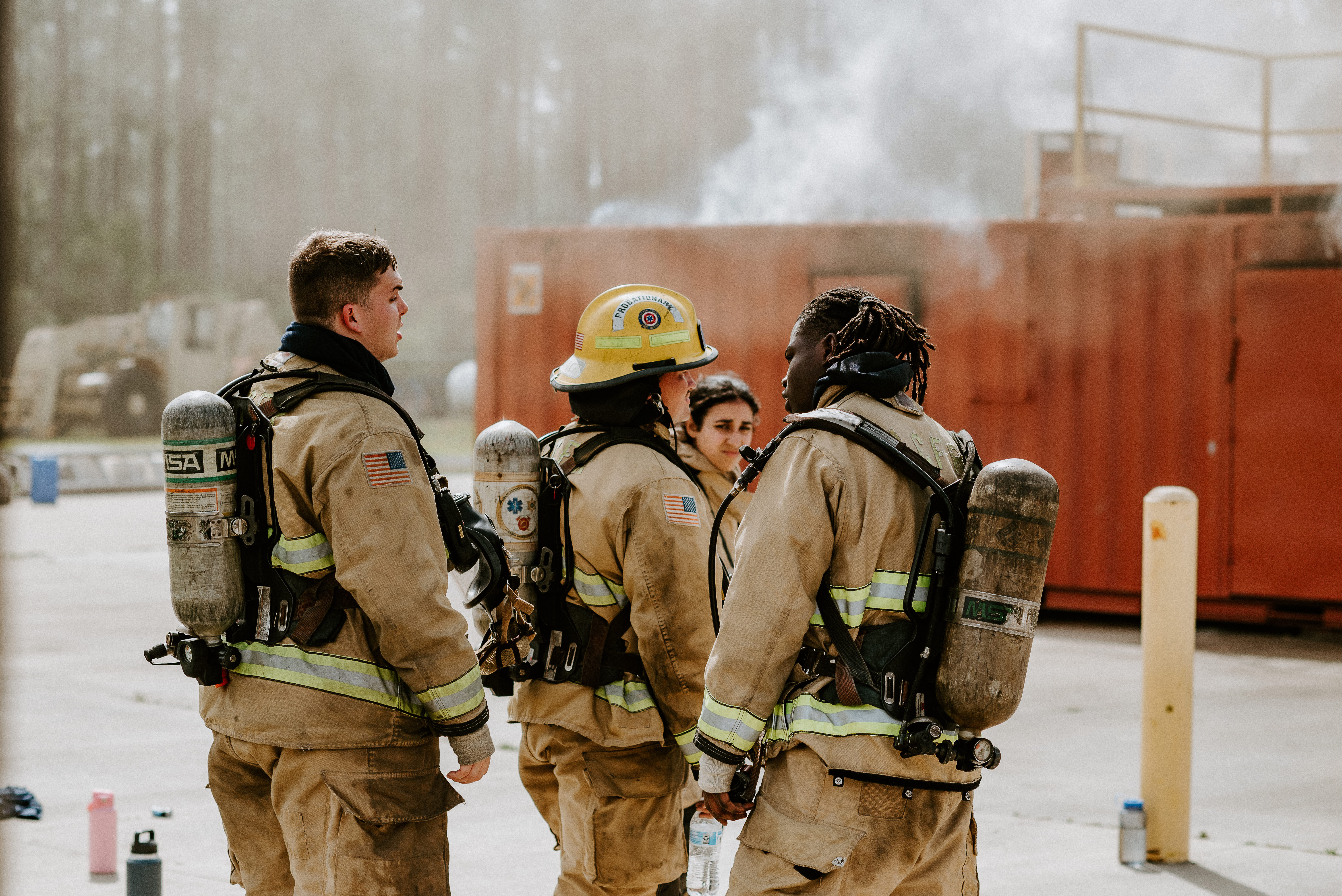Firefighters in action on campus